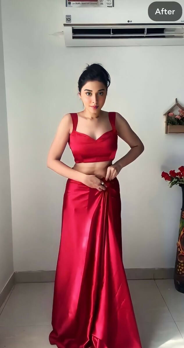 Malishka Satin Silk Solid Ready To Wear Saree With Blouse Piece - Maroon - Distacart