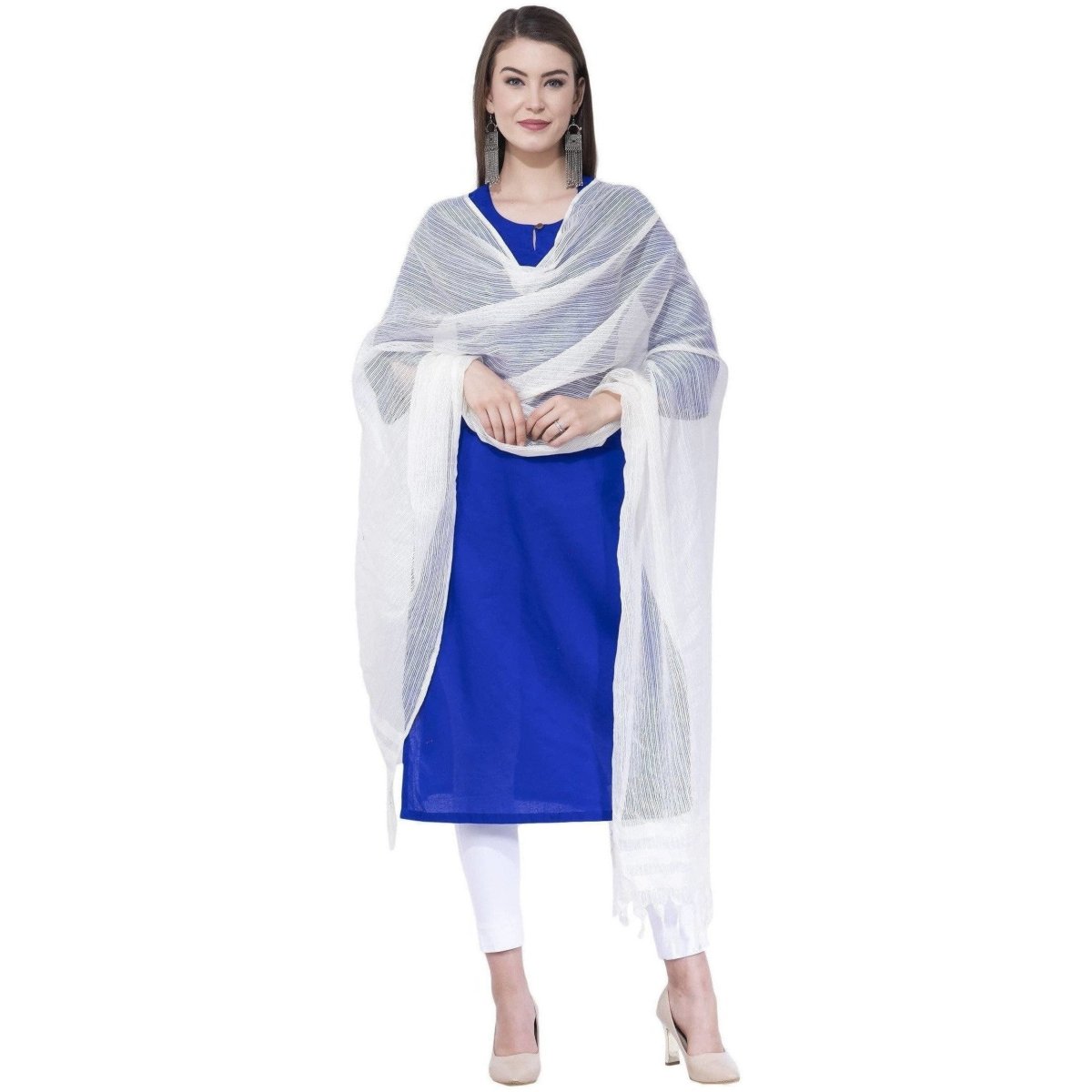A R SILK White Color Kota cotton Cota cotton Dupattas and Chunnis