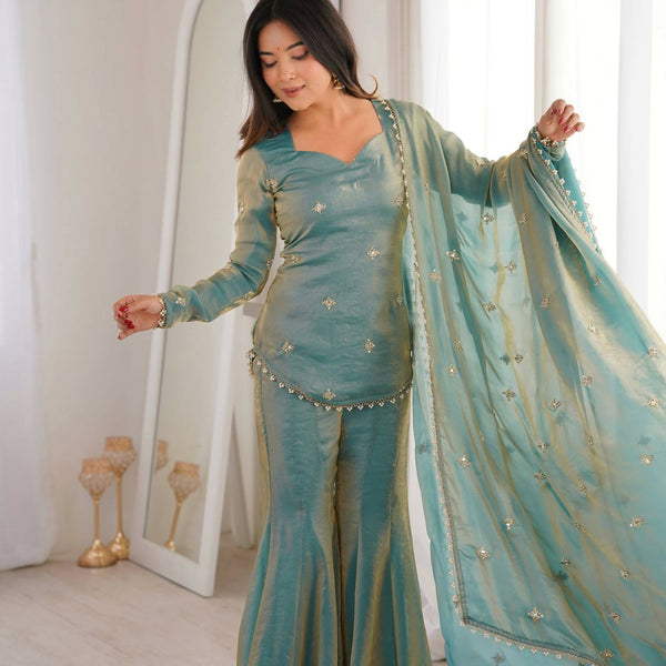 Teeya Creation New Womens Trendy Embroidery Sequence Work Kurta Set - Dista
