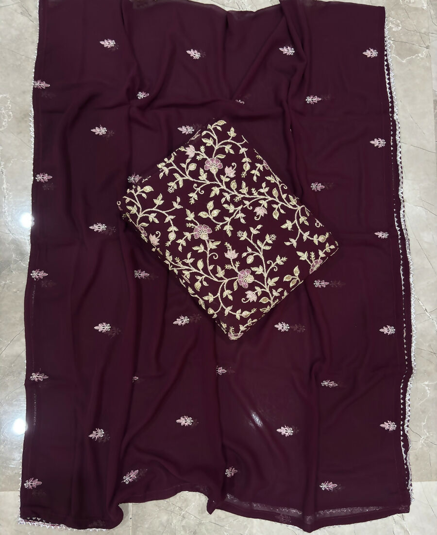 KC Purple Straight Suit For Women Georgette Fabric - Dista
