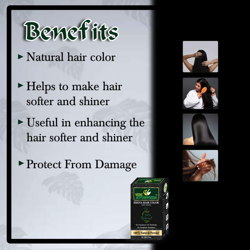 VedicAyurveda Natural Henna hair color Soft Black - Dista