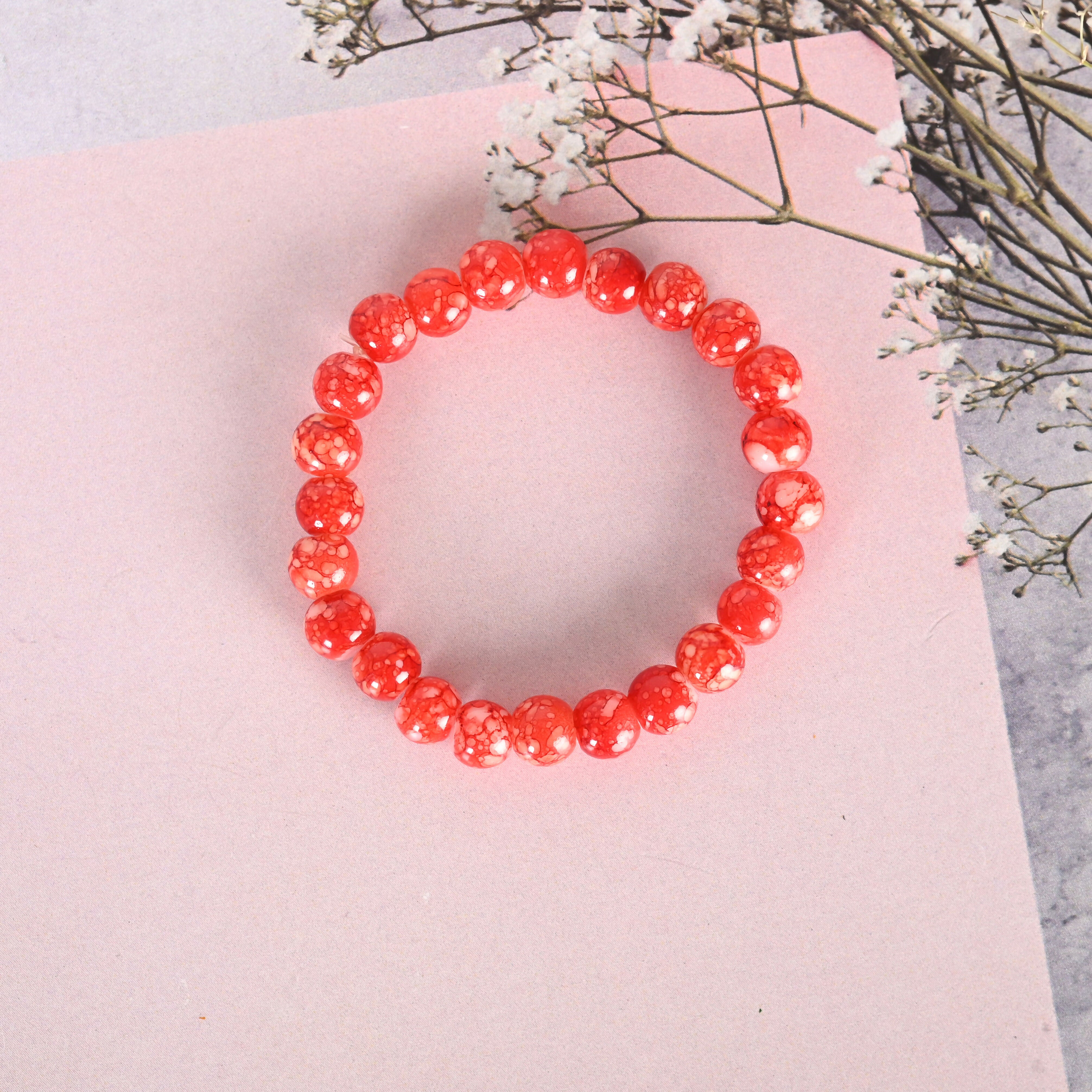 NVR Men & Women Red Marbel Crystal Elasticated Bracelet - Distacart