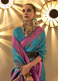 Thumbnail for Trendy Weaving Silk Turkish Blue Designer Saree - Emponline - Distacart