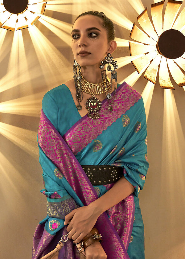 Trendy Weaving Silk Turkish Blue Designer Saree - Emponline - Distacart