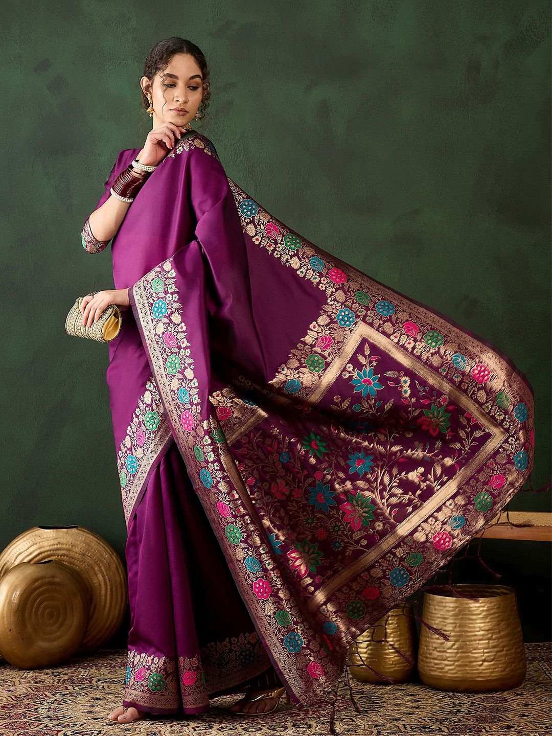 Mitera Woven Design Zari Saree with Blouse Piece - Distacart