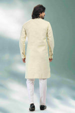 Thumbnail for Raivat Ethnic Linen Cotton Pintux Work Kurta Pajama In Pista Green Colour - Dista