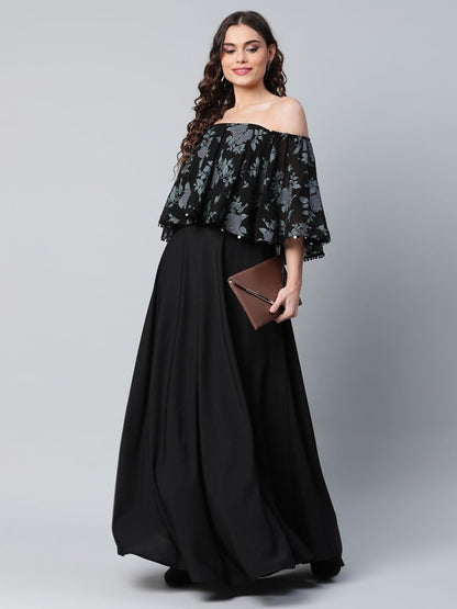 Ahalyaa Women Crepe Printed Black Dress - Distacart