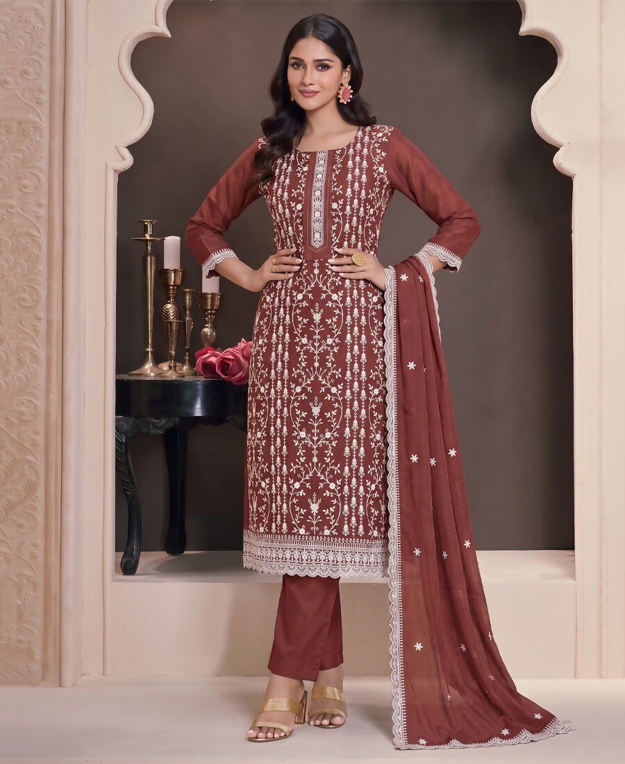 KC Rust Summer Wear Rangoli Silk Straight Suit For Women - Dista
