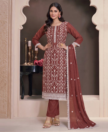 KC Rust Summer Wear Rangoli Silk Straight Suit For Women - Dista