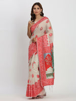 Thumbnail for Astita Linen Cotton Cream & Red Saree