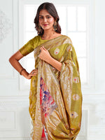 Thumbnail for Astita Linen Cotton Mhendi Green Saree