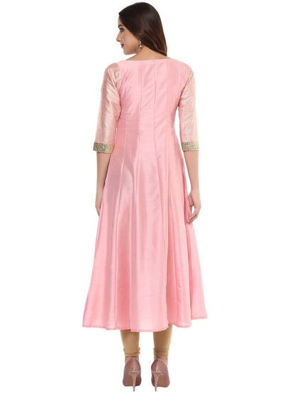 Ahalyaa Women's Pink Poly Silk Kurta