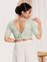 Thumbnail for Joban Fashion Pista Green Crochet Padded Blouse With V Neck Elbow Sleeves - Distacart