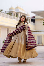 Thumbnail for Teeya Creation Multi Color Pure Banarasi Viscose Wedding Wear Long Gown - Distacart