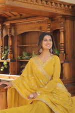 Thumbnail for Aastha Fashion Women's Yellow Faux Georgette Sequins Embroidered Anarkali Dress with Dupatta - Distacart