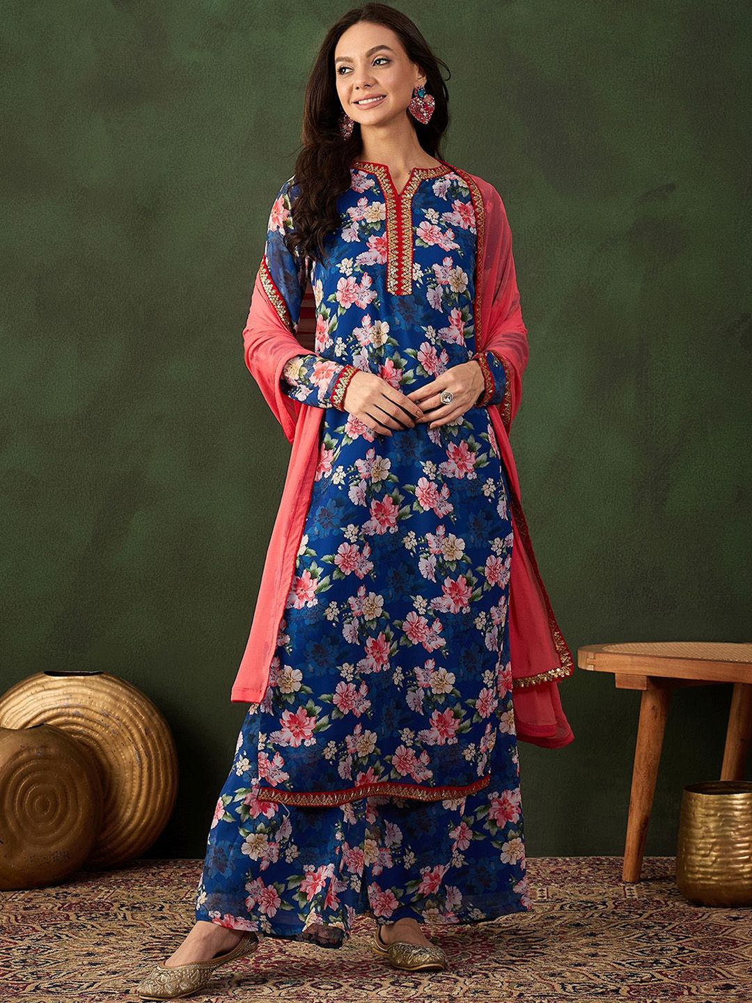 Sangria Printed Kurta, Palazzo With Dupatta