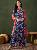 Thumbnail for Sangria Printed Kurta, Palazzo With Dupatta