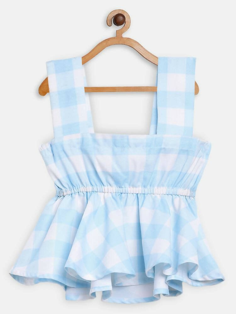 Ahalyaa Sky Blue Rayon Checked Kids Top With Skirts For Girls - Distacart