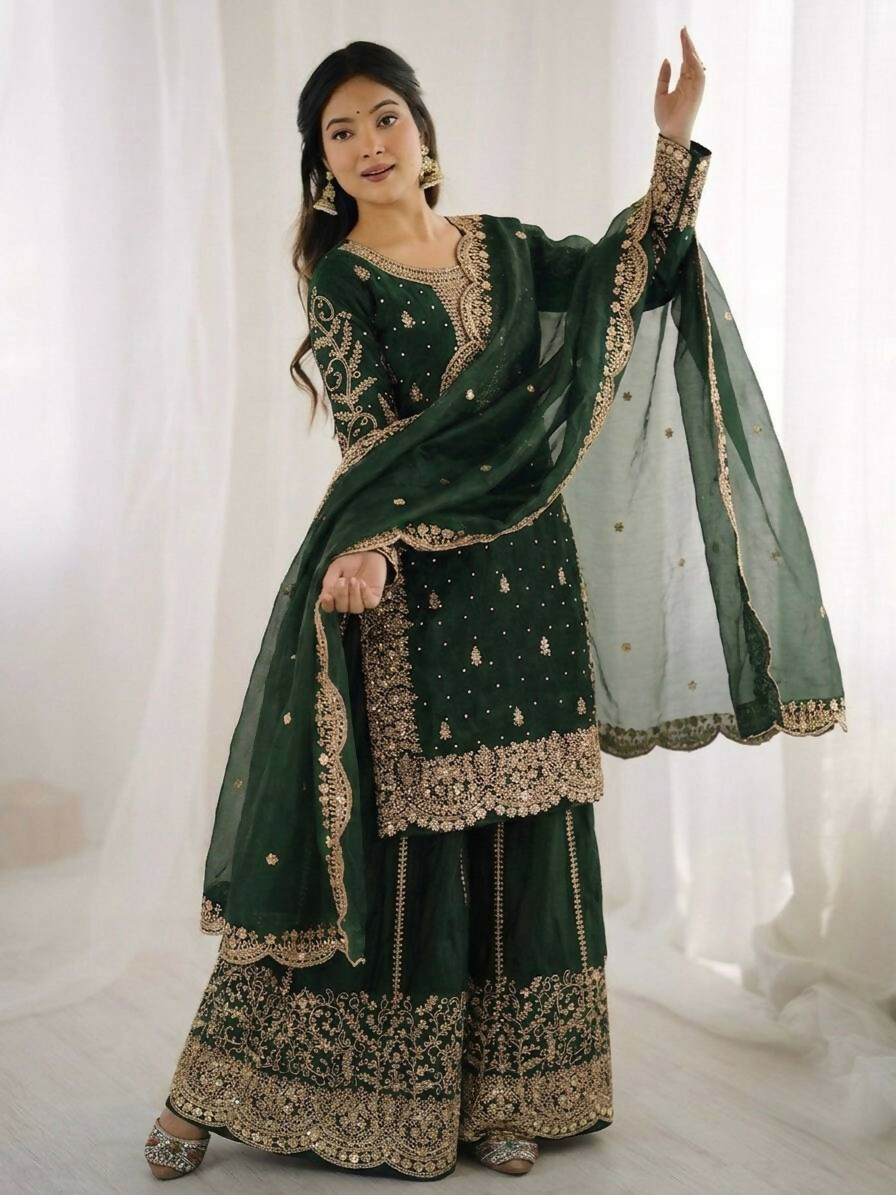 Teeya Creation Womens New Trendy Embroidery Coding And Sequence Work Kurta Set - Dista