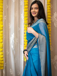 Thumbnail for Malishka Chiffon Woven Boarder Ready To Wear Saree With Blouse Piece - Sky Blue - Distacart