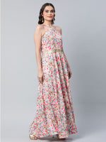 Thumbnail for Ahalyaa Women Crepe Printed Classic White Romantic Florals Dress - Distacart