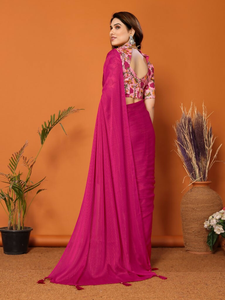 Partywear Designer Pink Polyester Zari Fancy Saree - Starwalk - Distacart