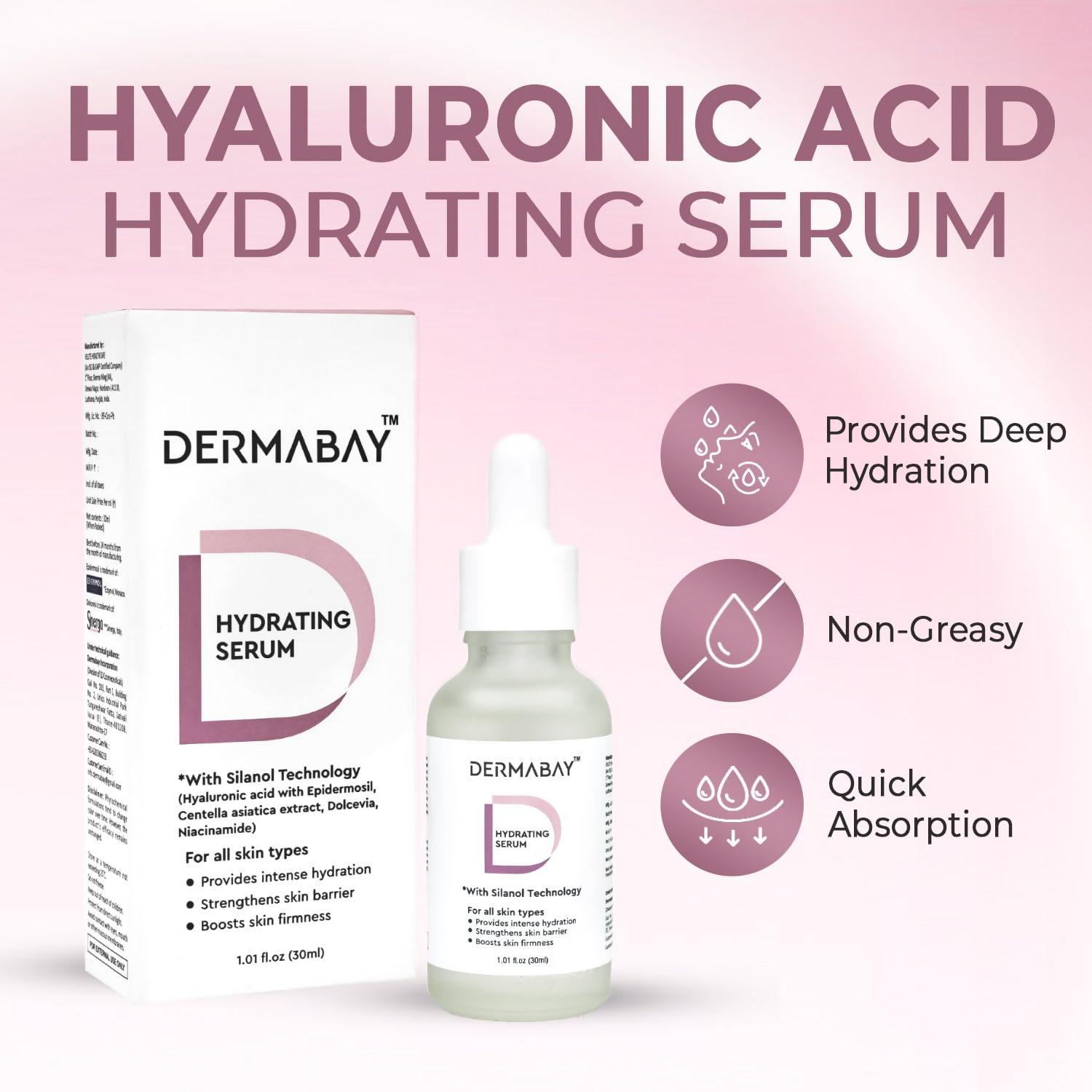 Dermabay Hydrating Serum Advanced Formula with Hyaluronic acid & Niacinamide - Distacart