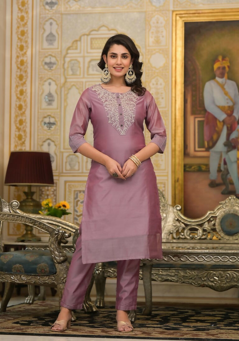 Partywear Designer Rose gold Cotton Silk Stitched Suit With Dupatta - Tanisha - Distacart