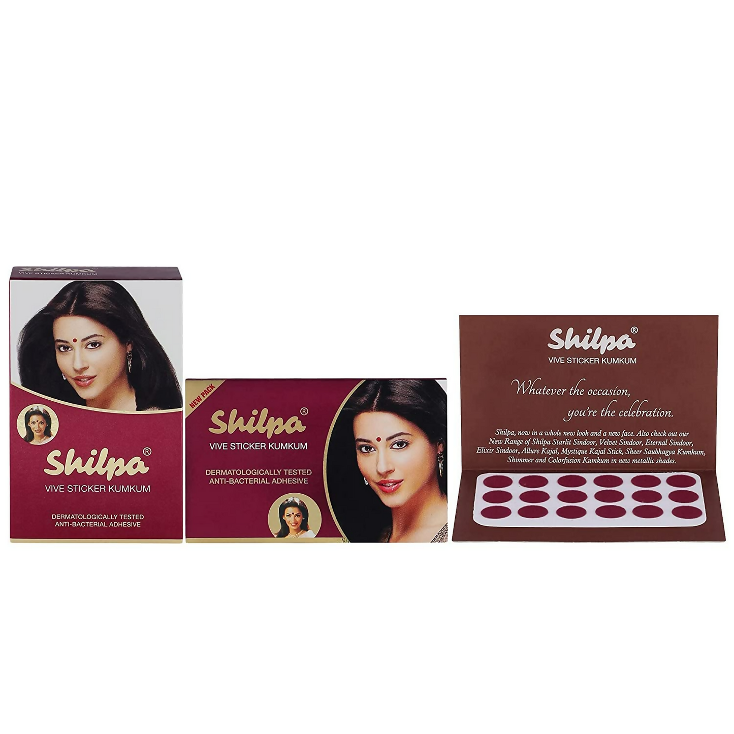 Shilpa Vive Sticker Kumkum 3, Deep Red (Box Contains 15 pcs) - Distacart