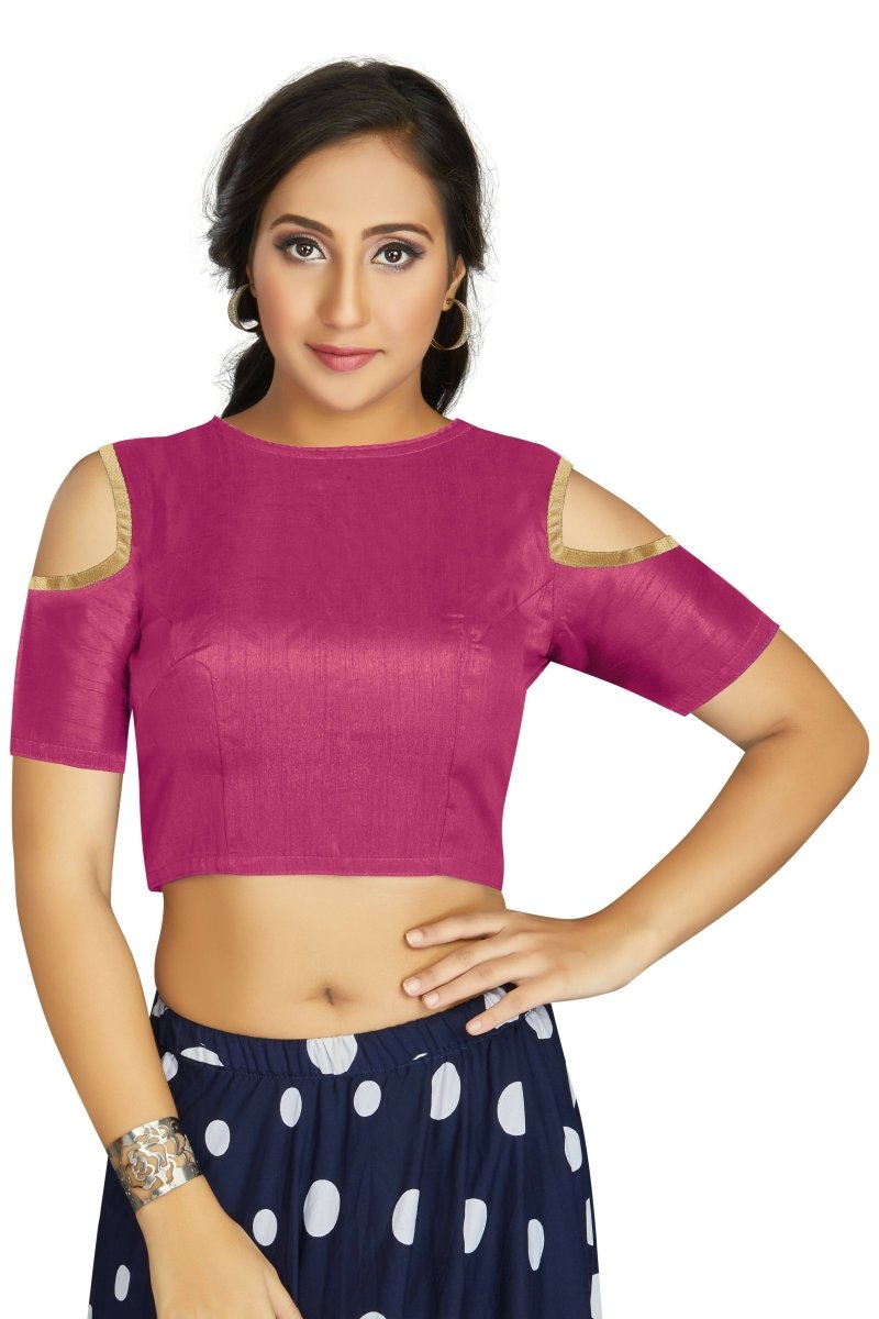 Aastha Fashion Women's Pink Art Silk Cold Shoulder Sleeve Readymade Blouse - Distacart