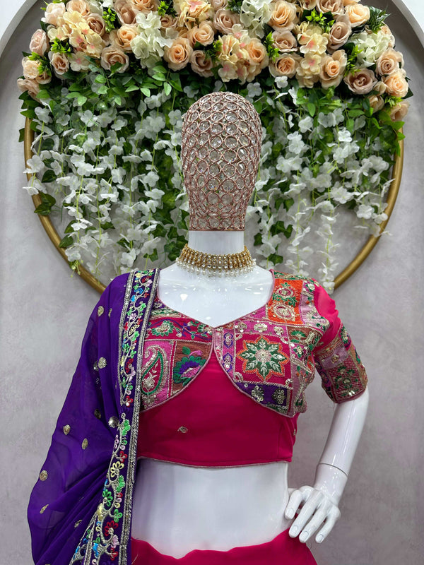 Preksha Creation Red Foux Georgette With Thread With 9Mm Sequence Women Lehenga Choli - Distacart