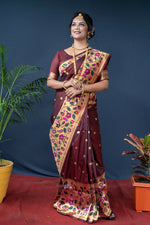 Thumbnail for Jyoti Fashion Women's Brown Paithani Silk Zari Woven Saree with Blouse - Distacart