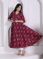 Thumbnail for Miravan Womens Maroon Floral Printed Angrakha Style Kurta - Dista