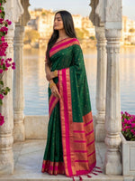 Thumbnail for Shree Shyam Fashion Dark Green Silk Blend Saree - Dista