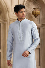 Thumbnail for Raivat Ethnic Banarasi Art Silk Mirror Work Kurta Pajama In Sky Blue Colour