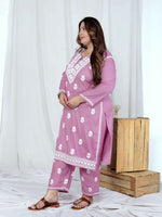 Thumbnail for Miravan Womens Plus Size Pink Embroidered Kurta With Palazzo - Distacart