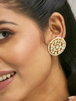 Thumbnail for Nuyug 22K Gold-Plated Elegant Kundan Stone Studded & Pearl Beaded Disc Studs