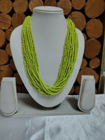 Thumbnail for Inhanns Vibrant Handmade 20 Layers Beaded Necklace With Matching Earrings - Neon Green - Distacart