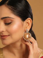 Thumbnail for Nuyug 22K Gold Plated Cubic Zirconia Studded Contemporary Moon Shaped Pearl Drop Chandbalis