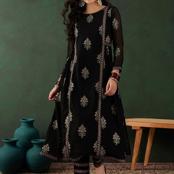 Sangria Floral Printed A-Line Kurta With Trouser - Distacart