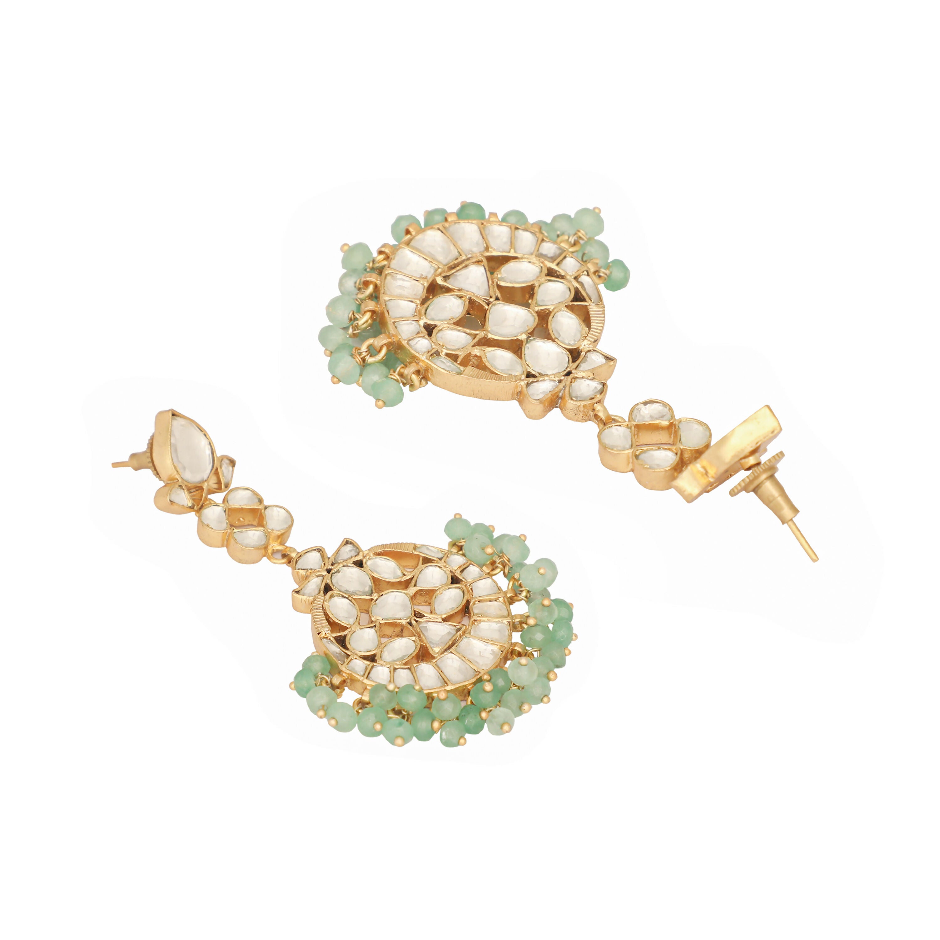 Nuyug 22K Gold Plated Regal Green Kundan Chandbali Earrings