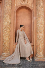 Thumbnail for The52 Brown Women's Gorgeous Vichitra Silk Fabric Embroidered Work Flared Anarkali Pant and Dupatta Set