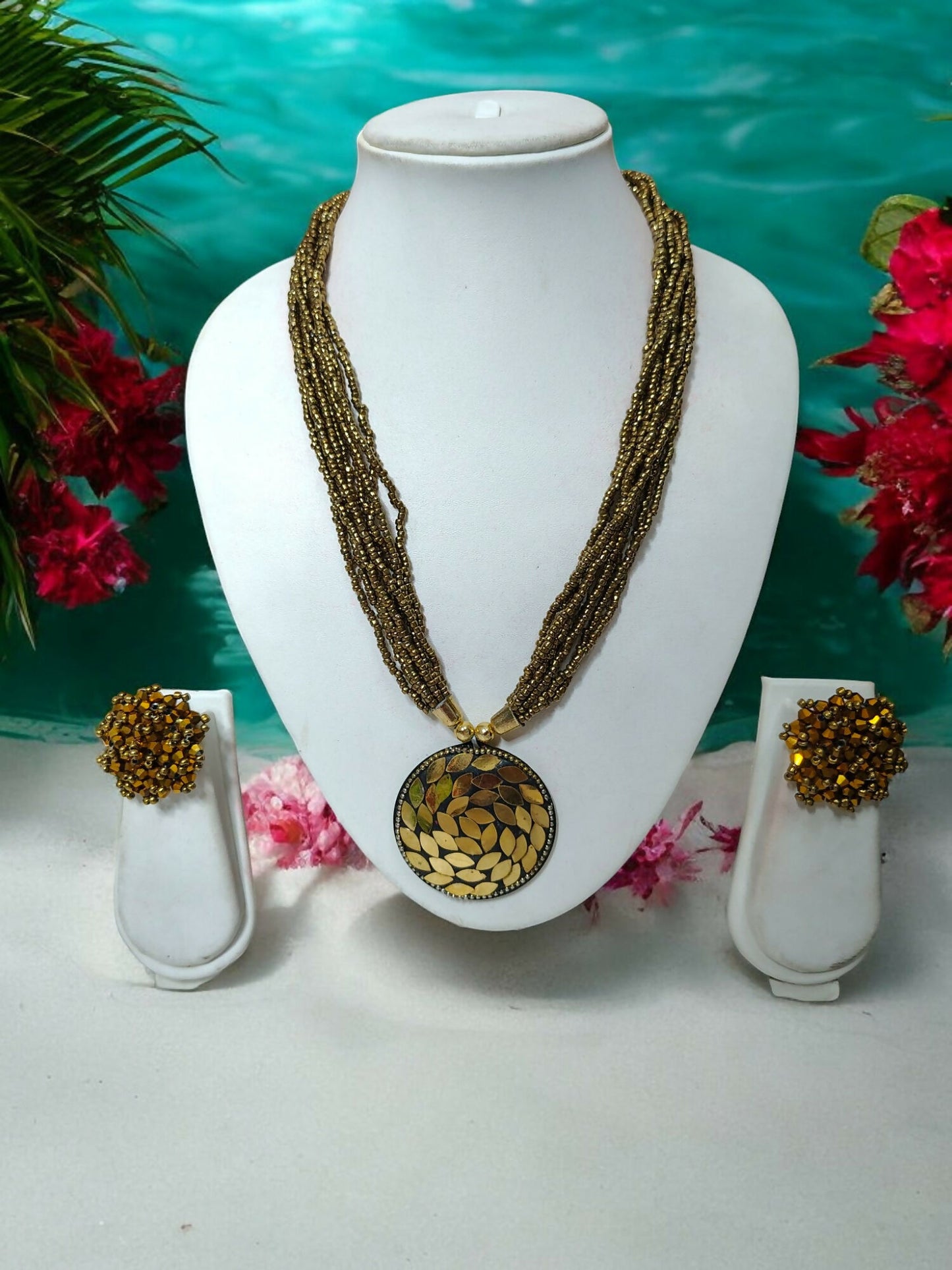 Inhanns All-Day Statement Beaded Necklace Set - Gold - Distacart