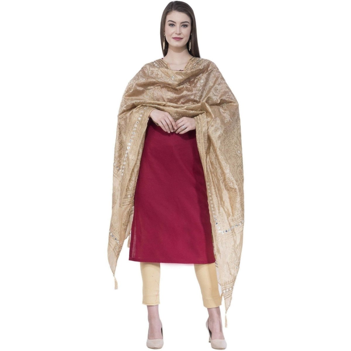 A R Silk Women's Embroidery With Gold Print Silk Golden Dupattas and Chunnis