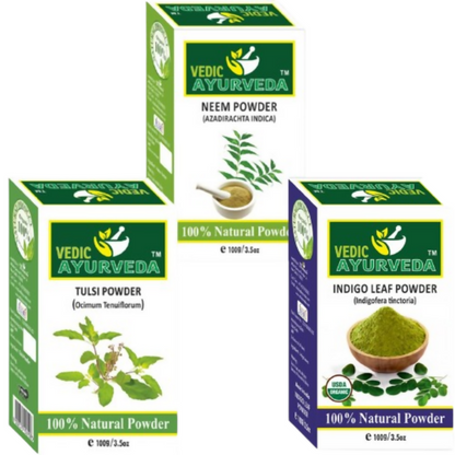 VedicAyurveda Neem, Tulsi, and Indigo Powders - Dista