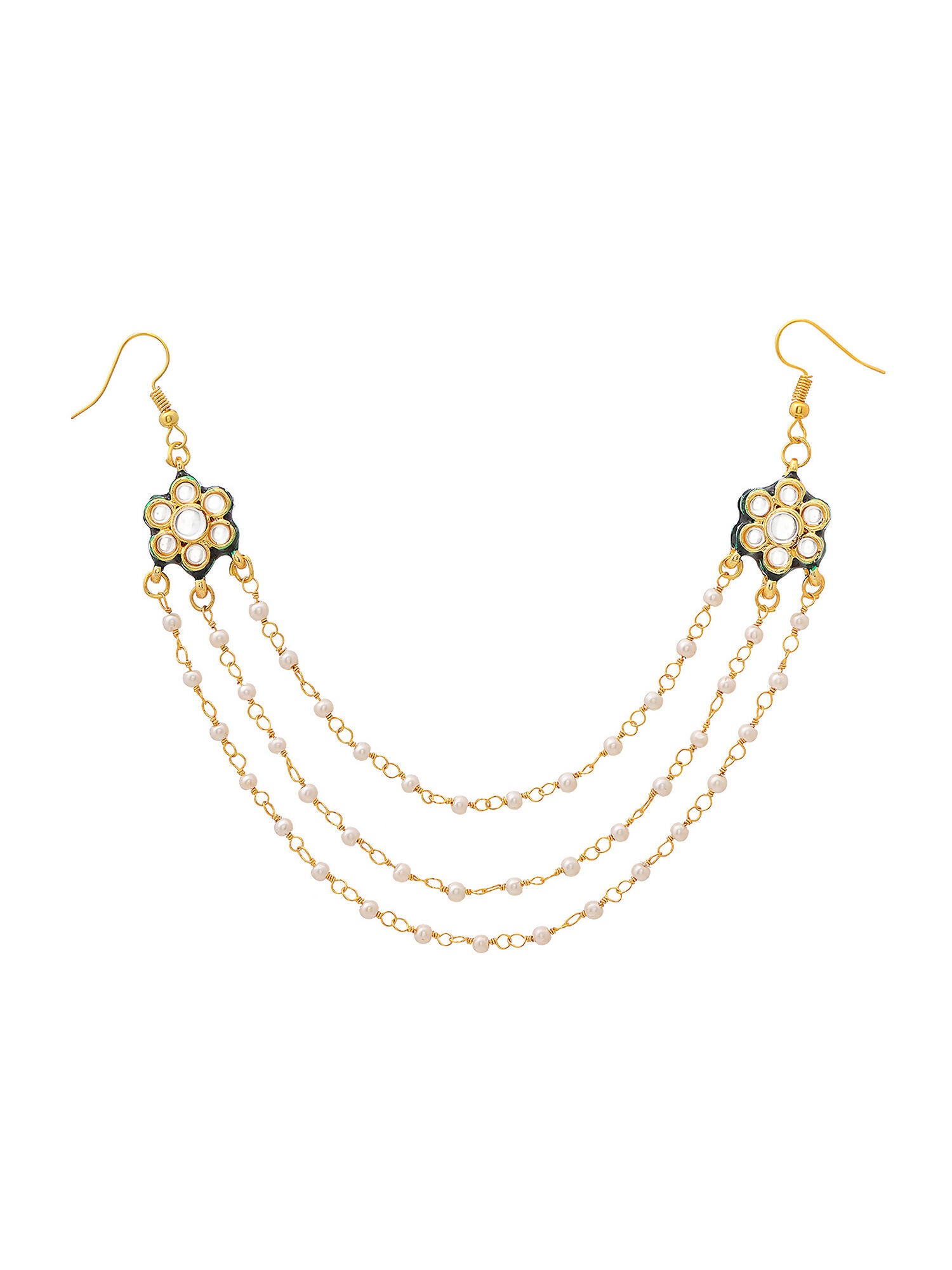 Ruby Raang Gold Green Meenakari & Pearl Hair Jewelry