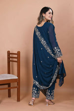 Thumbnail for Teeya Creation Blue Faux Georgette Embroidery Work Salwar Suit - Distacart