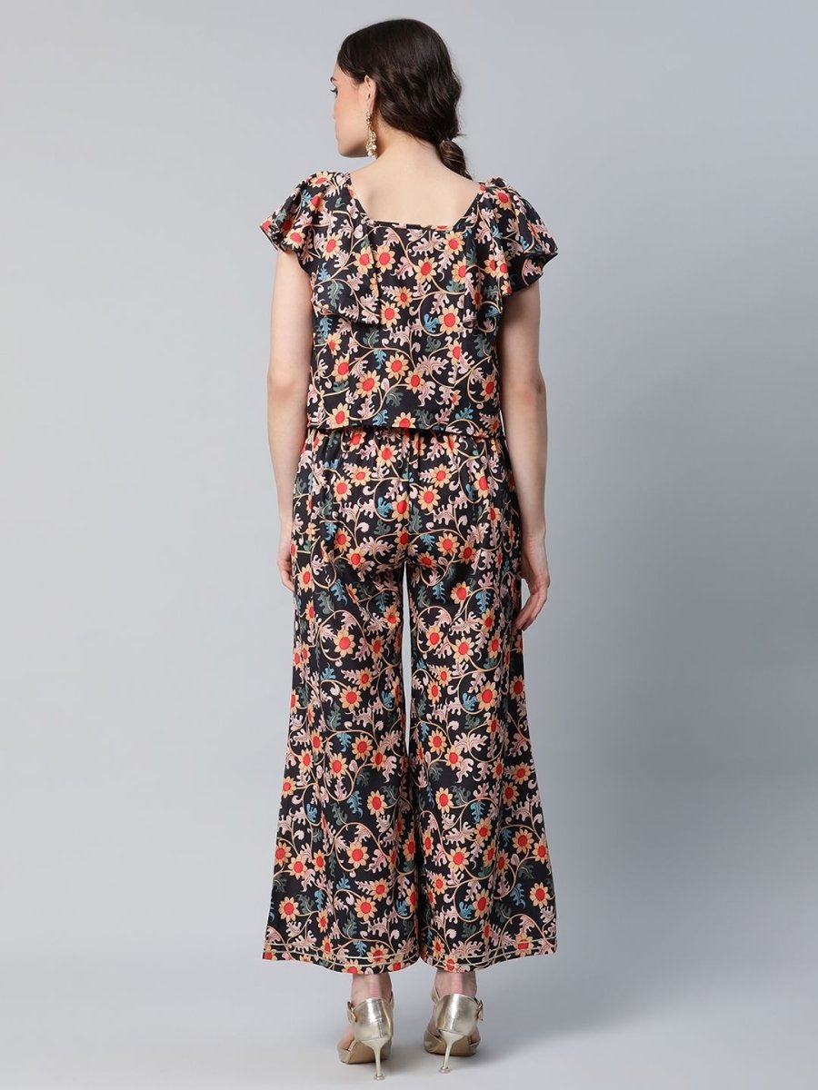 Ahalyaa Women Black Crepe Digital Print Top with Palazzo Set - Distacart