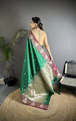 Thumbnail for Joban Fashion Green Small Butti Soft Silk Banarasi Saree - Distacart