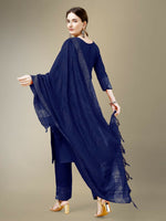Thumbnail for Jyoti Fashion Women's Navy Blue Cotton Blend Embroidery & Fancy Lace work Kurta with Trouser & Dupatta - Distacart